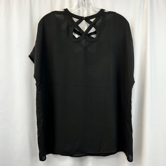 Esley Semi Sheer Caged Neck Line Short Sleeve Blouse Black Womens Size Medium - Picture 7 of 8